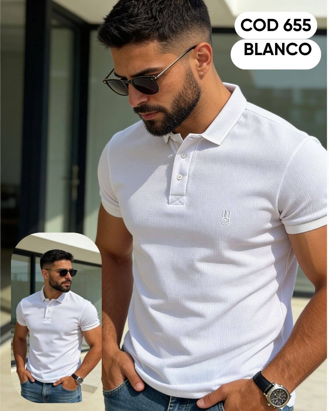 Polo Caballero Cuello y Puños Contraste